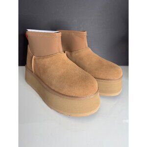 New Womens UGG Classic Mini Dipper Cozy Ankle Boots Chestnut Platform EU 38 US 7